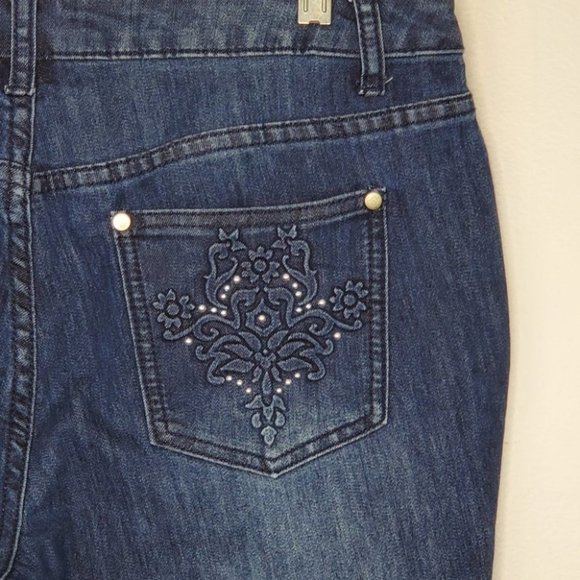 Christopher & Banks Dark Wash Whiskering Fading Stretchy Denim Jeans, Size 10 - Picture 8 of 11